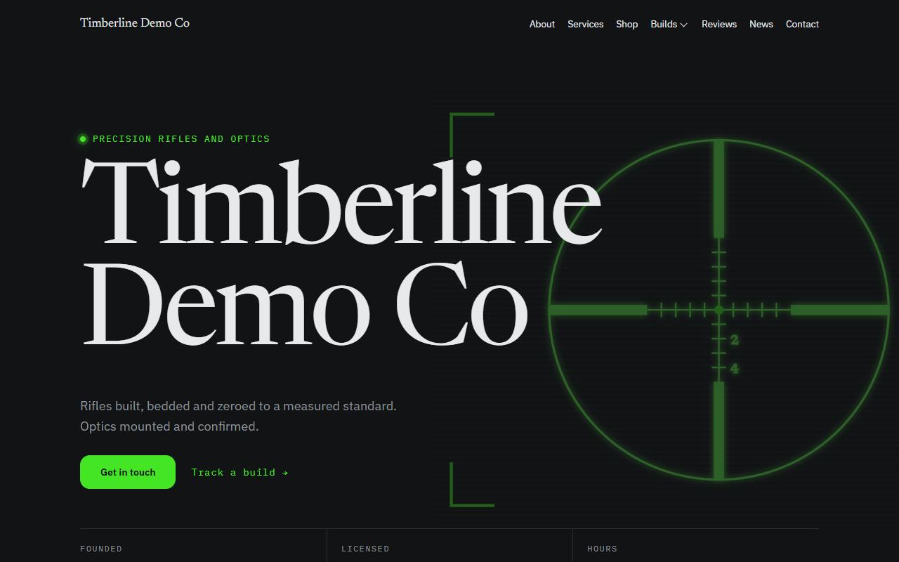 The Timberline demo shop homepage